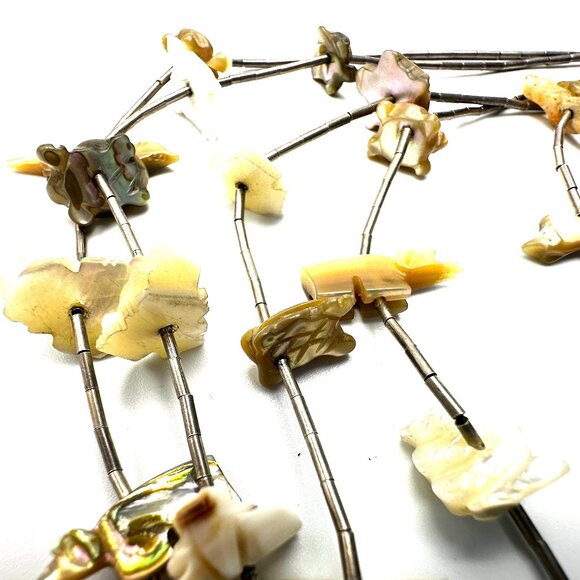 Zuni Two-Strand Multi-Fetish Necklace Eagle Pendant — MOP, Abalone & Coral — EUC - Picture 8 of 11